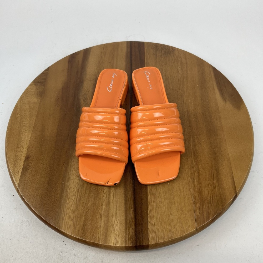Womens Circus NY Joana Orange Faux Leather Quilted Heeled Slide Sandals Size 6 M